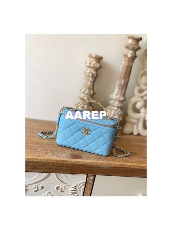 Replica Chanel Grained Calfskin Vanity with Chain AP2805 Sky Blue 4