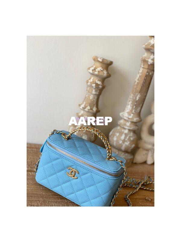 Replica Chanel Grained Calfskin Vanity with Chain AP2805 Sky Blue 5