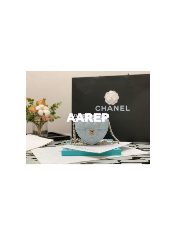 Replica Chanel Heart Clutch With Chain AP2784 Lambskin Light Blue