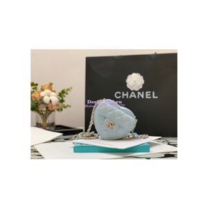 Replica Chanel Heart Clutch With Chain AP2784 Lambskin Light Blue 2