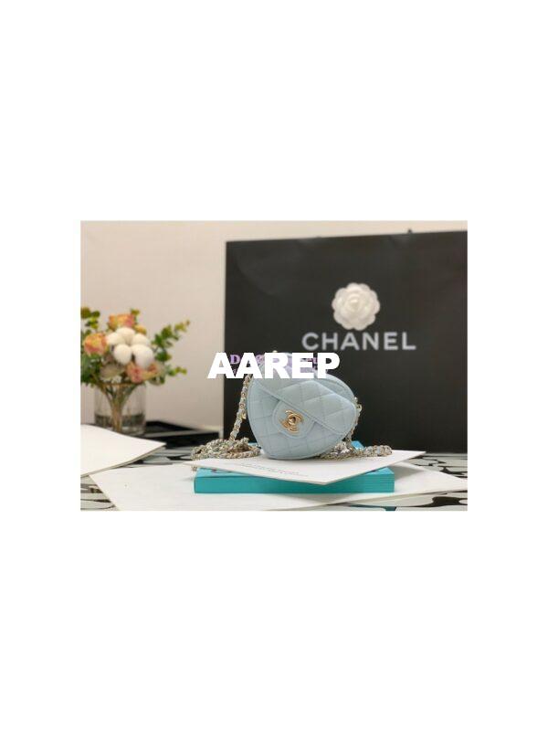 Replica Chanel Heart Clutch With Chain AP2784 Lambskin Light Blue 2