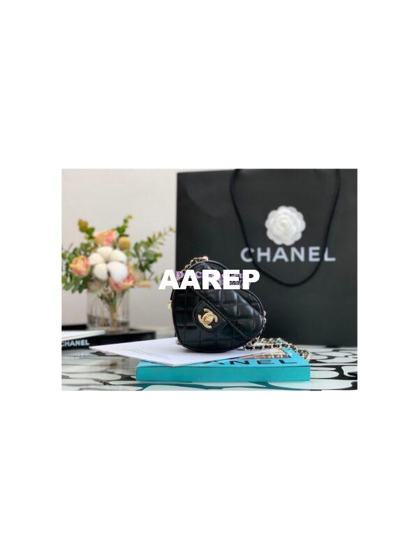 Replica Chanel Heart Clutch With Chain AP2784 Lambskin Black 4