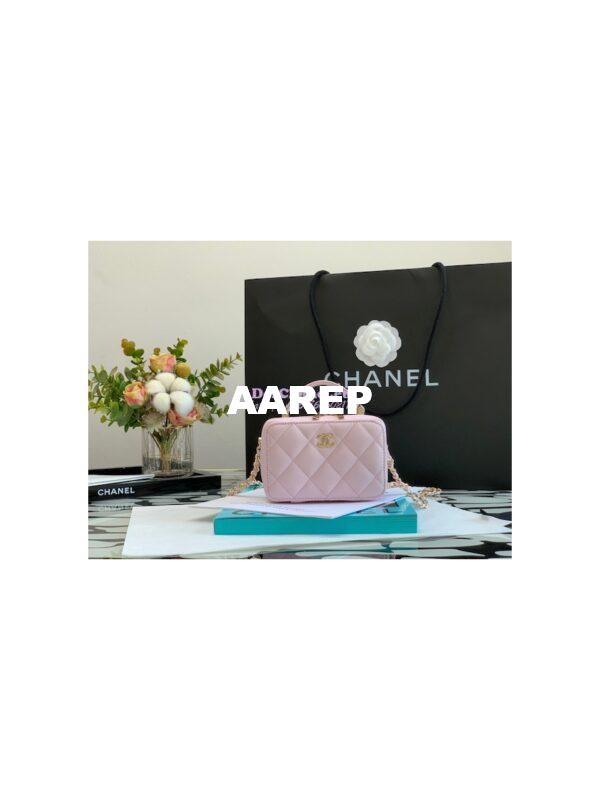 Replica Chanel 22P Grained Calfskin Small Vanity with Chain Camera Bag AP2634 Light Pink 4