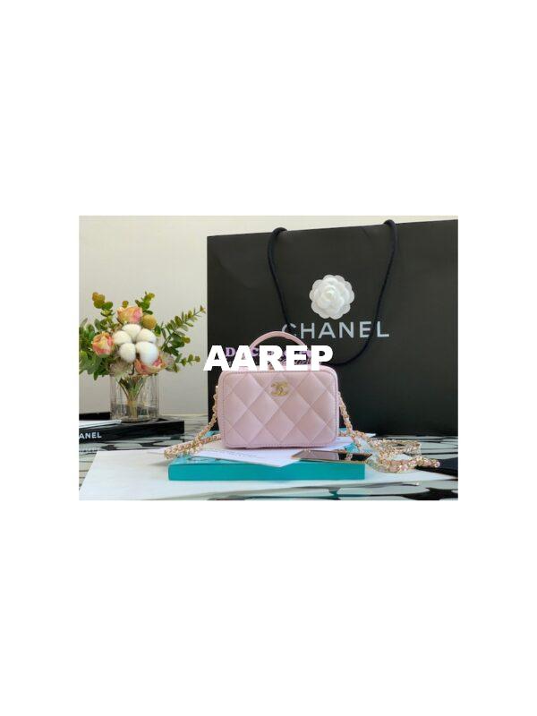Replica Chanel 22P Grained Calfskin Small Vanity with Chain Camera Bag AP2634 Light Pink 5