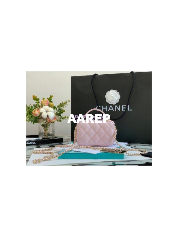 Replica Chanel 22P Grained Calfskin Small Vanity with Chain Camera Bag AP2634 Light Pink 9