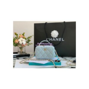 Replica Chanel 22P Grained Calfskin Small Vanity with Chain Camera Bag AP2634 Light Blue 2