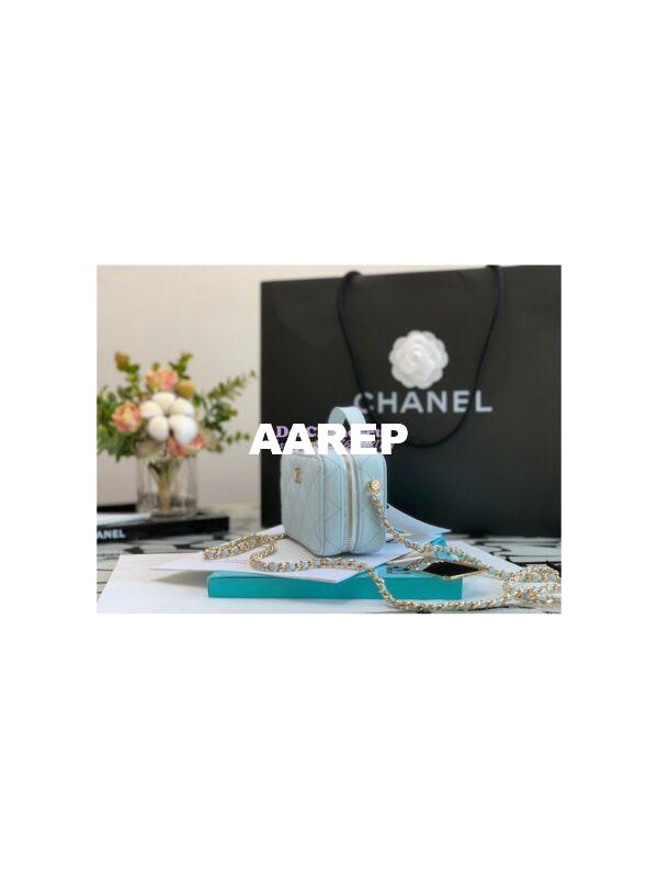Replica Chanel 22P Grained Calfskin Small Vanity with Chain Camera Bag AP2634 Light Blue 6