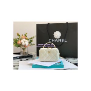 Replica Chanel 22P Grained Calfskin Small Vanity with Chain Camera Bag AP2634 White