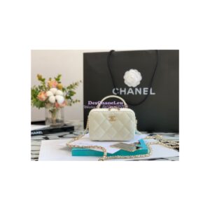 Replica Chanel 22P Grained Calfskin Small Vanity with Chain Camera Bag AP2634 White 2