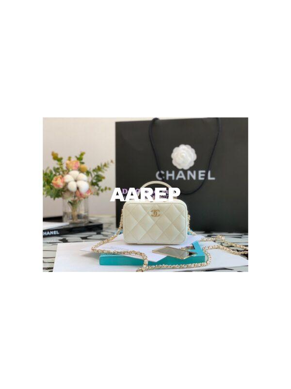 Replica Chanel 22P Grained Calfskin Small Vanity with Chain Camera Bag AP2634 White 4