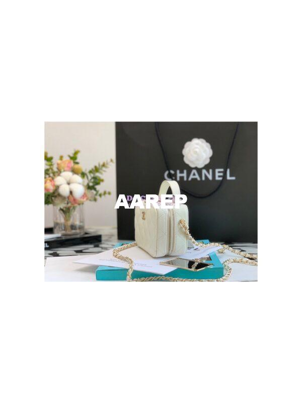 Replica Chanel 22P Grained Calfskin Small Vanity with Chain Camera Bag AP2634 White 5