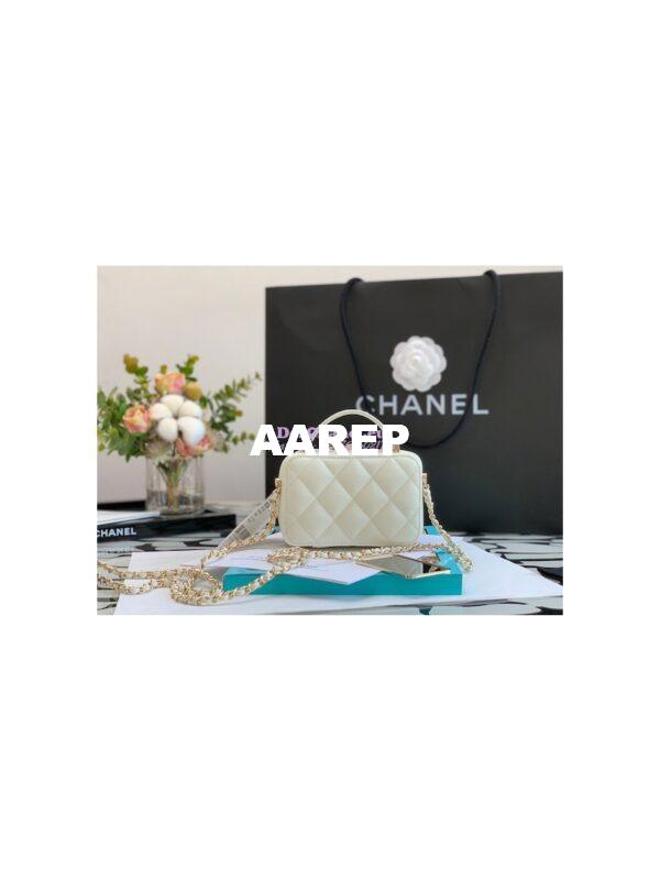 Replica Chanel 22P Grained Calfskin Small Vanity with Chain Camera Bag AP2634 White 11