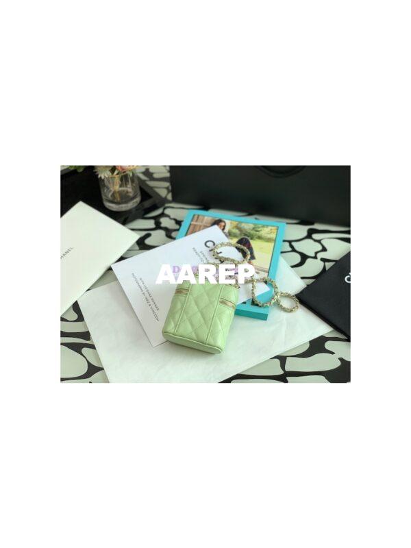 Replica Chanel Petit Curved Vanity Case With Chain in Grained Calfskin AP2503 Light Green 8
