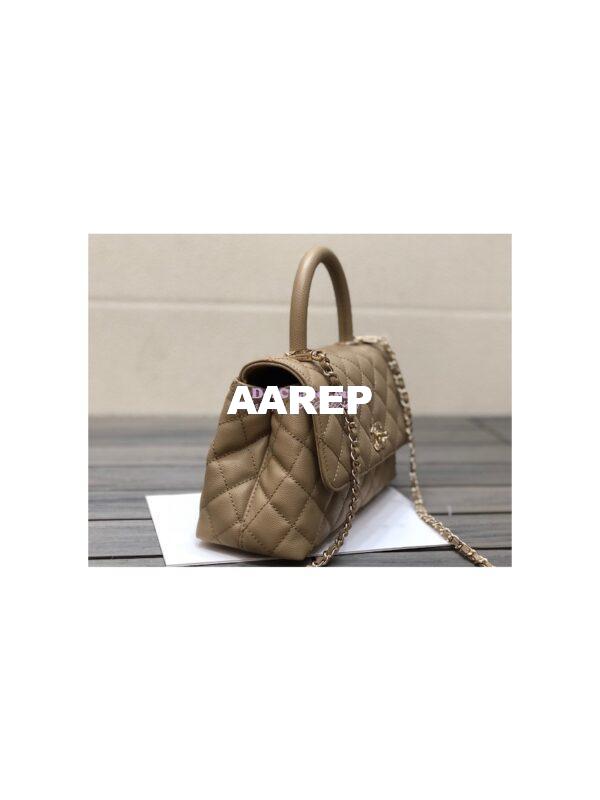 Replica Chanel Coco Handle Bag in Caviar with Edge Stitching 92990 92991 in Light Gold Hardware Dark Beige 4