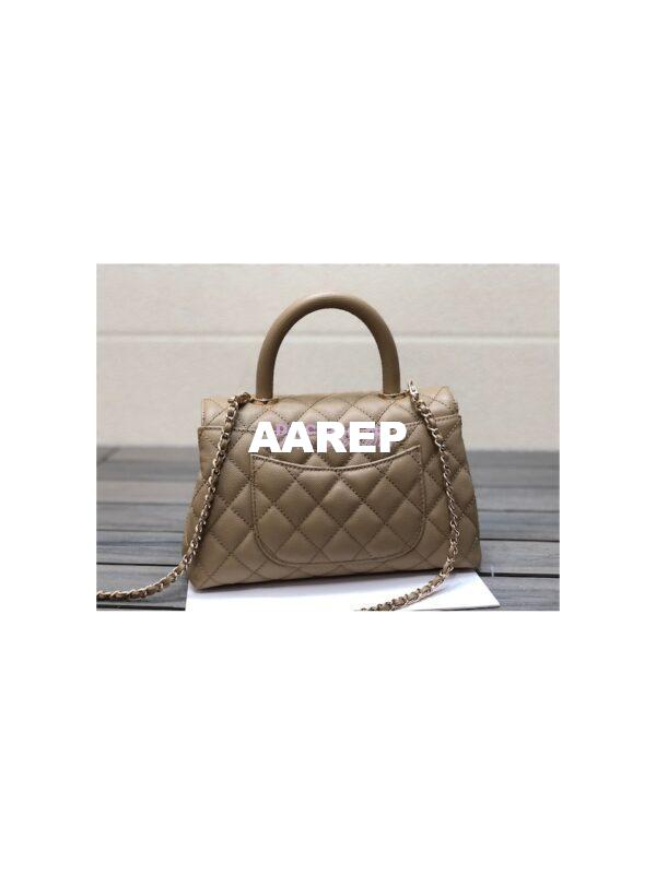 Replica Chanel Coco Handle Bag in Caviar with Edge Stitching 92990 92991 in Light Gold Hardware Dark Beige 5