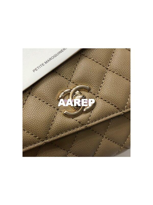 Replica Chanel Coco Handle Bag in Caviar with Edge Stitching 92990 92991 in Light Gold Hardware Dark Beige 7