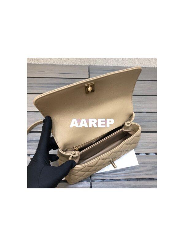 Replica Chanel Coco Handle Bag in Caviar with Edge Stitching 92990 92991 in Light Gold Hardware Dark Beige 8