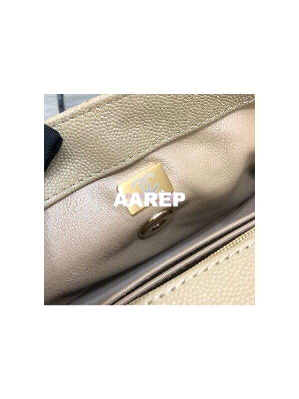 Replica Chanel Coco Handle Bag in Caviar with Edge Stitching 92990 92991 in Light Gold Hardware Dark Beige 9
