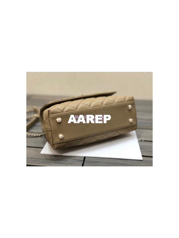 Replica Chanel Coco Handle Bag in Caviar with Edge Stitching 92990 92991 in Light Gold Hardware Dark Beige 10