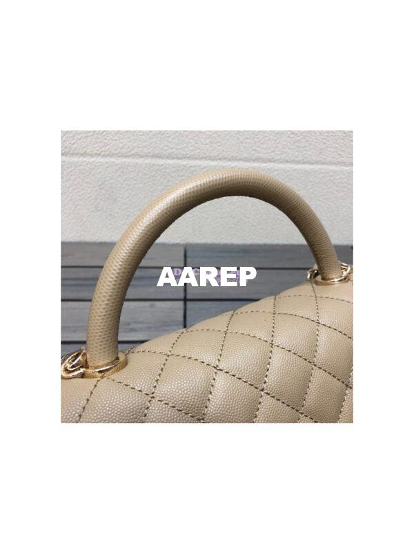 Replica Chanel Coco Handle Bag in Caviar with Edge Stitching 92990 92991 in Light Gold Hardware Dark Beige 13