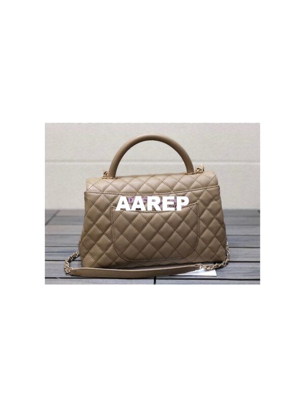 Replica Chanel Coco Handle Bag in Caviar with Edge Stitching 92990 92991 in Light Gold Hardware Dark Beige 14
