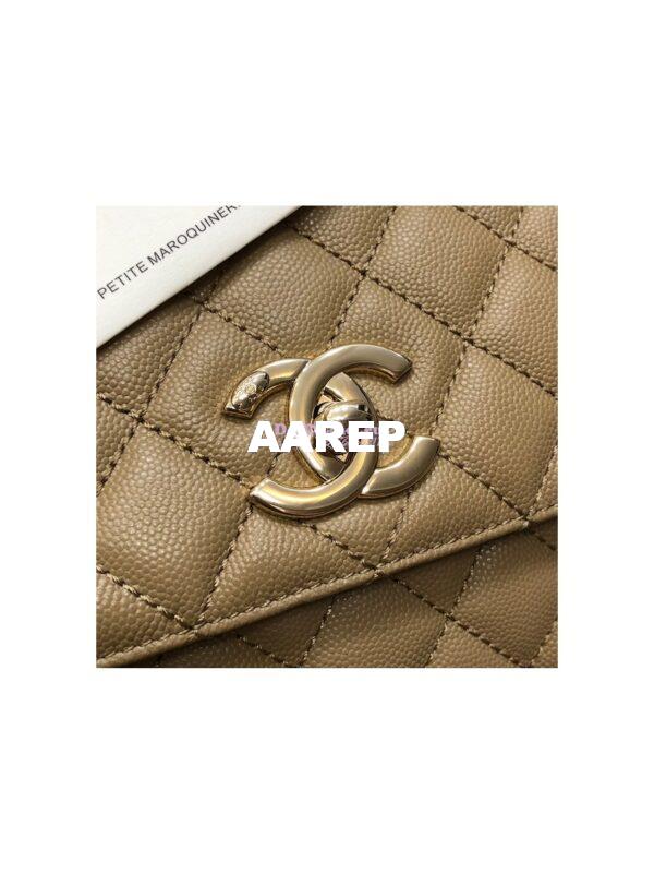 Replica Chanel Coco Handle Bag in Caviar with Edge Stitching 92990 92991 in Light Gold Hardware Dark Beige 15