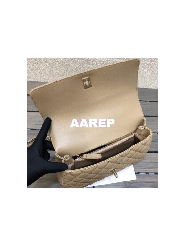 Replica Chanel Coco Handle Bag in Caviar with Edge Stitching 92990 92991 in Light Gold Hardware Dark Beige 16