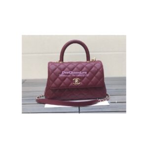Replica Chanel Coco Handle Bag in Caviar with Edge Stitching 92990 92991 in Light Gold Hardware Wine