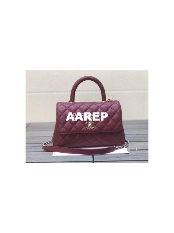 Replica Chanel Coco Handle Bag in Caviar with Edge Stitching 92990 92991 in Light Gold Hardware Wine 3
