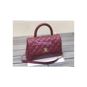 Replica Chanel Coco Handle Bag in Caviar with Edge Stitching 92990 92991 in Light Gold Hardware Wine 2