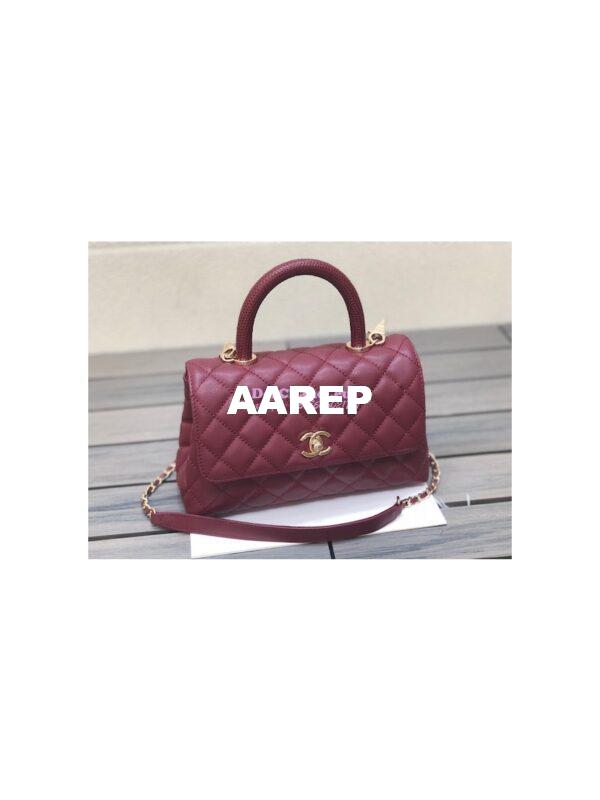 Replica Chanel Coco Handle Bag in Caviar with Edge Stitching 92990 92991 in Light Gold Hardware Wine 4