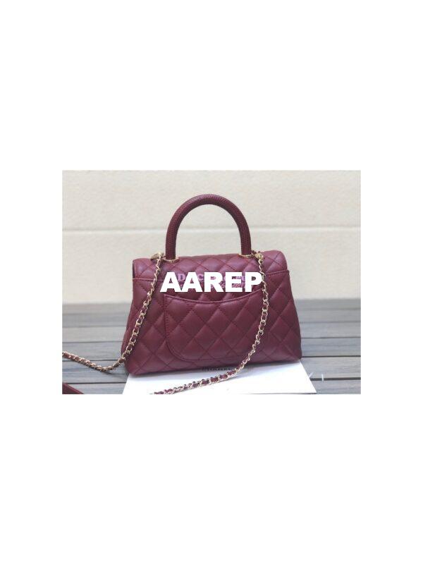Replica Chanel Coco Handle Bag in Caviar with Edge Stitching 92990 92991 in Light Gold Hardware Wine 10
