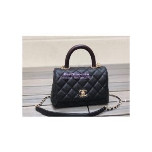 Replica Chanel Mini Coco Handle Bag in Caviar with Edge Stitching AS2215 in Light Gold Hardware Black 2