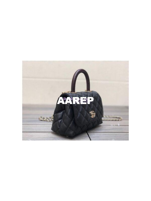 Replica Chanel Mini Coco Handle Bag in Caviar with Edge Stitching AS2215 in Light Gold Hardware Black 5