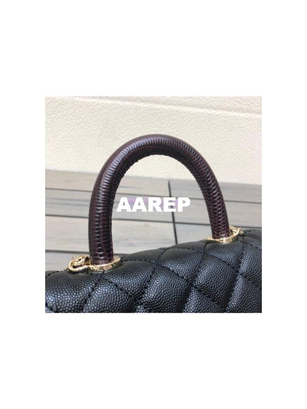 Replica Chanel Mini Coco Handle Bag in Caviar with Edge Stitching AS2215 in Light Gold Hardware Black 6