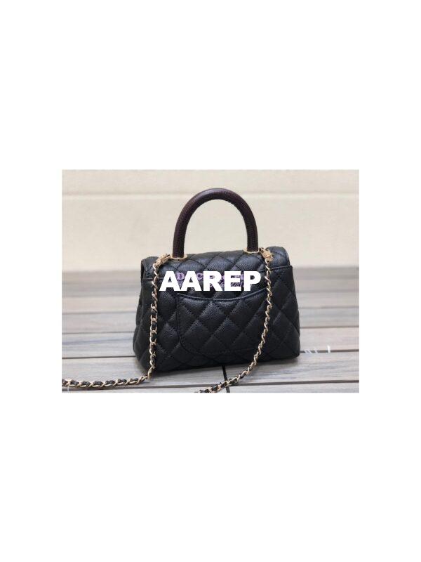 Replica Chanel Mini Coco Handle Bag in Caviar with Edge Stitching AS2215 in Light Gold Hardware Black 11
