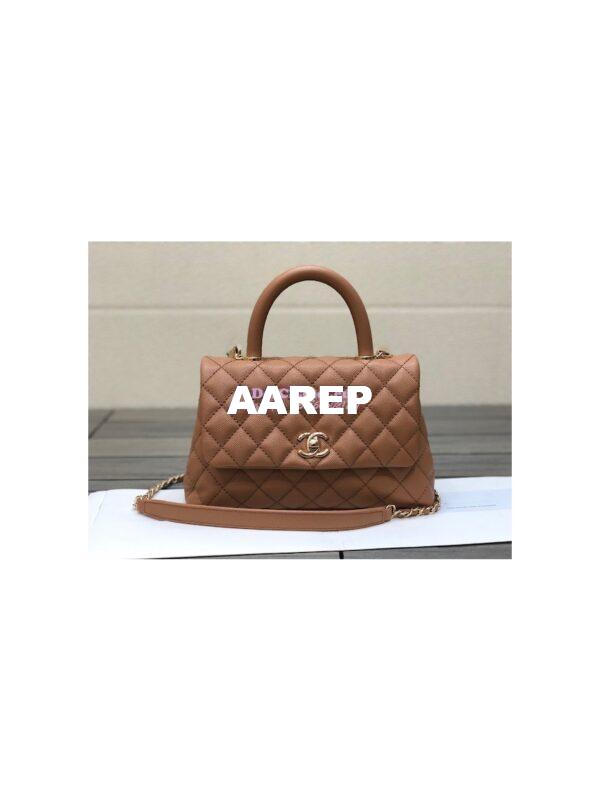 Replica Chanel Coco Grained Calfskin Flap Bag with Shining Gold Hardware 92990 92991 Brown