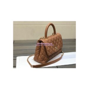 Replica Chanel Coco Grained Calfskin Flap Bag with Shining Gold Hardware 92990 92991 Brown 2
