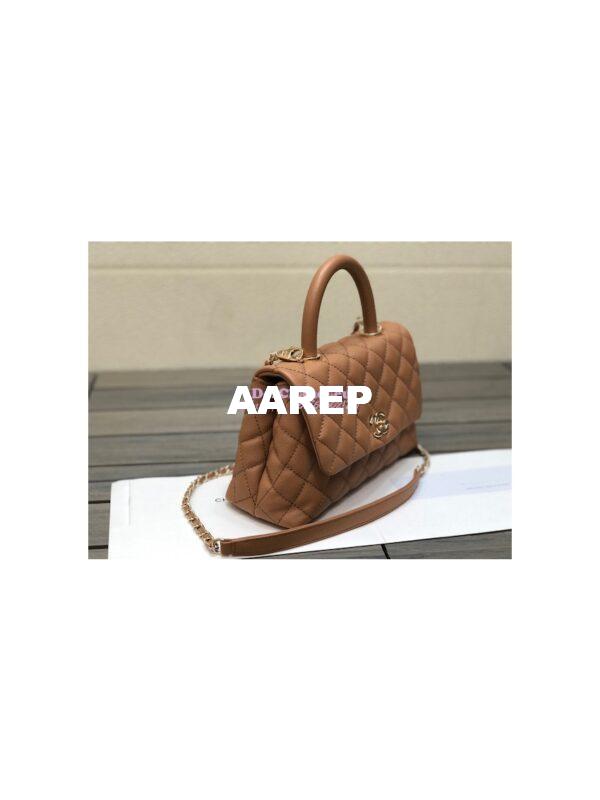 Replica Chanel Coco Grained Calfskin Flap Bag with Shining Gold Hardware 92990 92991 Brown 2