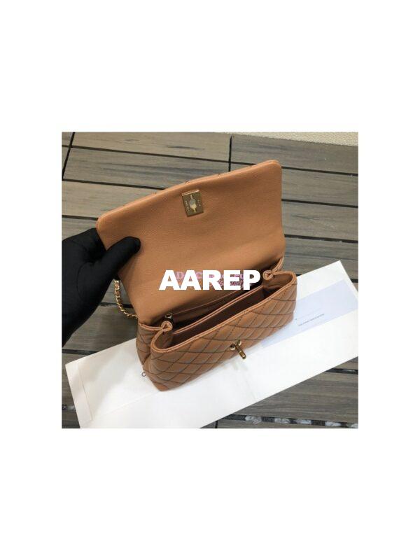 Replica Chanel Coco Grained Calfskin Flap Bag with Shining Gold Hardware 92990 92991 Brown 6