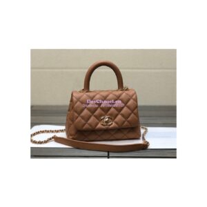 Replica Chanel Mini Coco Handle Bag in Grained Calfskin with Shining Gold Hardware AS2215 Brown