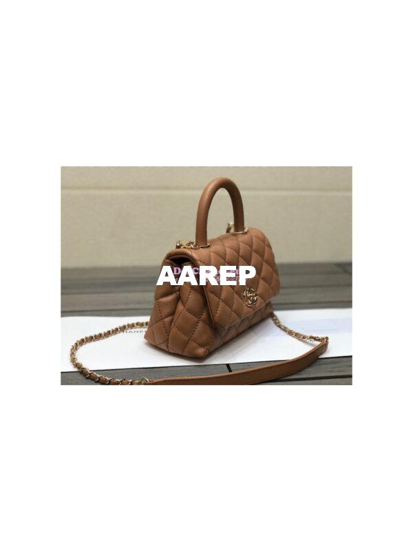 Replica Chanel Mini Coco Handle Bag in Grained Calfskin with Shining Gold Hardware AS2215 Brown 3