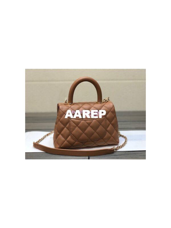 Replica Chanel Mini Coco Handle Bag in Grained Calfskin with Shining Gold Hardware AS2215 Brown 4