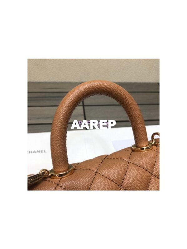 Replica Chanel Mini Coco Handle Bag in Grained Calfskin with Shining Gold Hardware AS2215 Brown 5