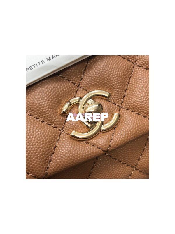 Replica Chanel Mini Coco Handle Bag in Grained Calfskin with Shining Gold Hardware AS2215 Brown 6