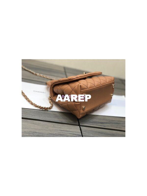 Replica Chanel Mini Coco Handle Bag in Grained Calfskin with Shining Gold Hardware AS2215 Brown 7