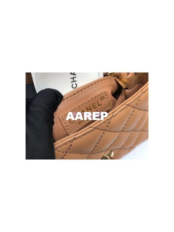 Replica Chanel Mini Coco Handle Bag in Grained Calfskin with Shining Gold Hardware AS2215 Brown 9