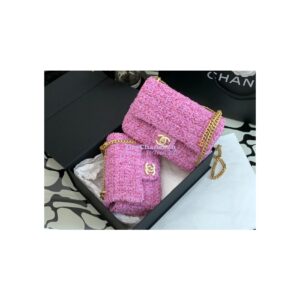 Replica Chanel Mini / Small Flap Bag in Pink Tweed with Enamel CC AS3113 Limited Edition