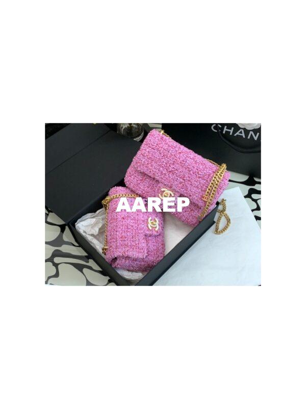 Replica Chanel Mini / Small Flap Bag in Pink Tweed with Enamel CC AS3113 Limited Edition 3