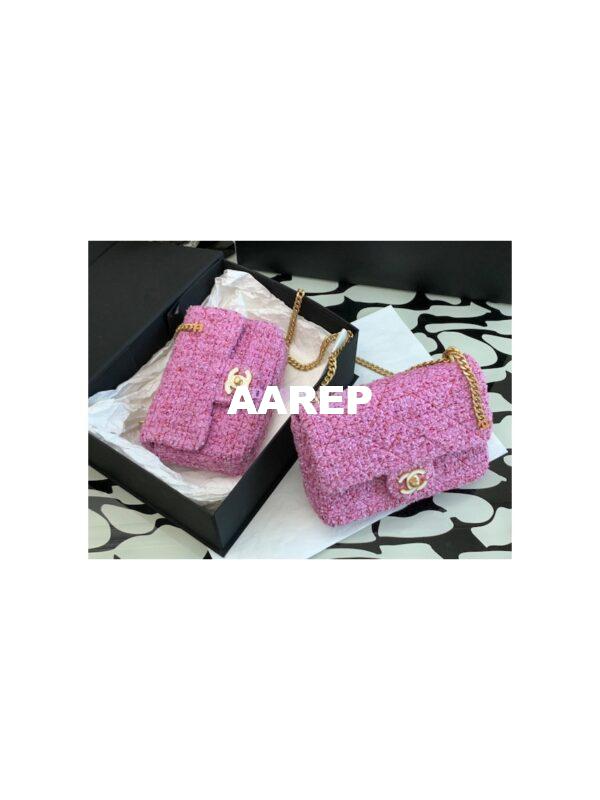 Replica Chanel Mini / Small Flap Bag in Pink Tweed with Enamel CC AS3113 Limited Edition 4
